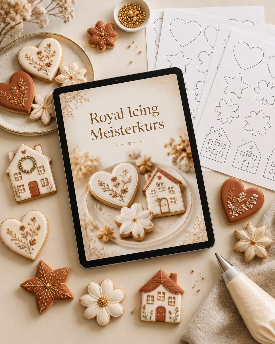 Royal Icing Meisterkurs mit Vorlagen und verzierten Keksen